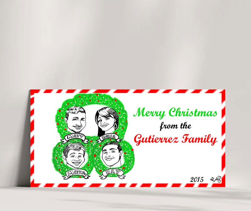 Family Wreaths caricature christmas cards